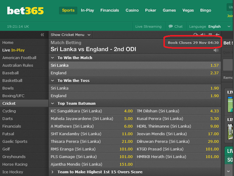 Bet365: What does it mean by "Book Closes 29 Nov 04:30"