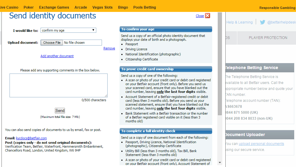 Betfair - KYC - List of required documents