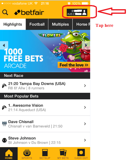 Betfair: Transfer funds between wallets on mobile app