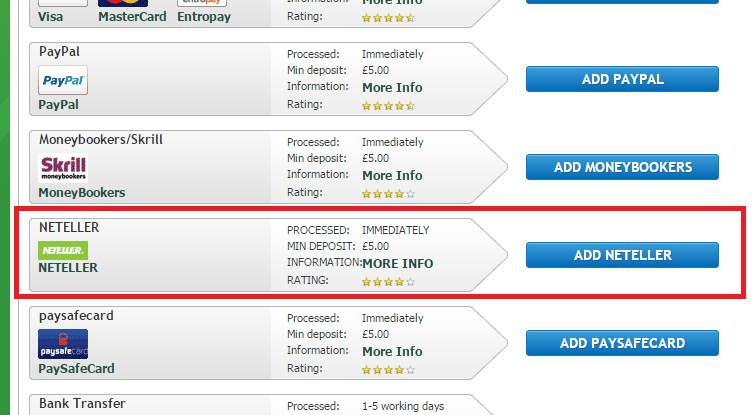 Paddy Power My Account Payment Types